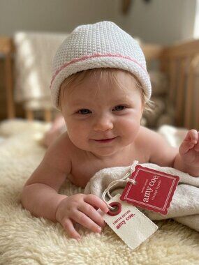 Amy Coe Hat baby Vintage Layette limited edition white knit o/s white pink *New